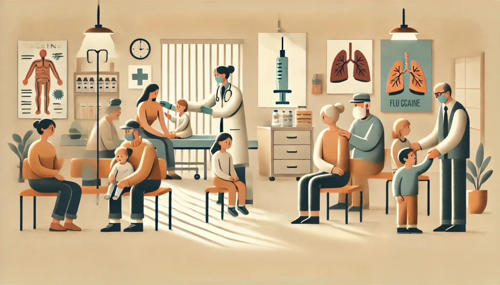 Pacientes recibiendo la vacuna contra la gripe en una clínica para prevenir la influenza.