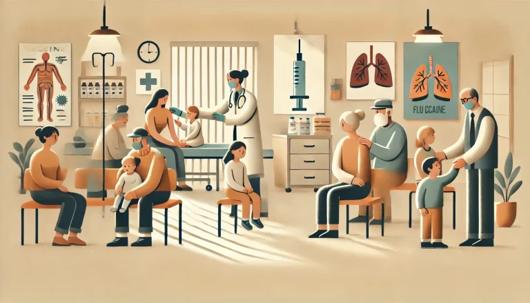 Pacientes recibiendo la vacuna contra la gripe en una clínica para prevenir la influenza.
