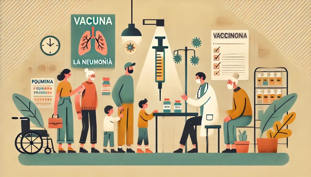 Pacientes siendo vacunados contra la neumonía para prevenir infecciones respiratorias graves.