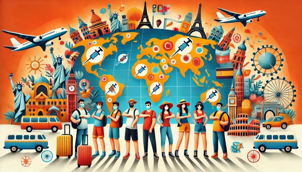 Grupo de viajeros vacunados y listos para visitar destinos internacionales.