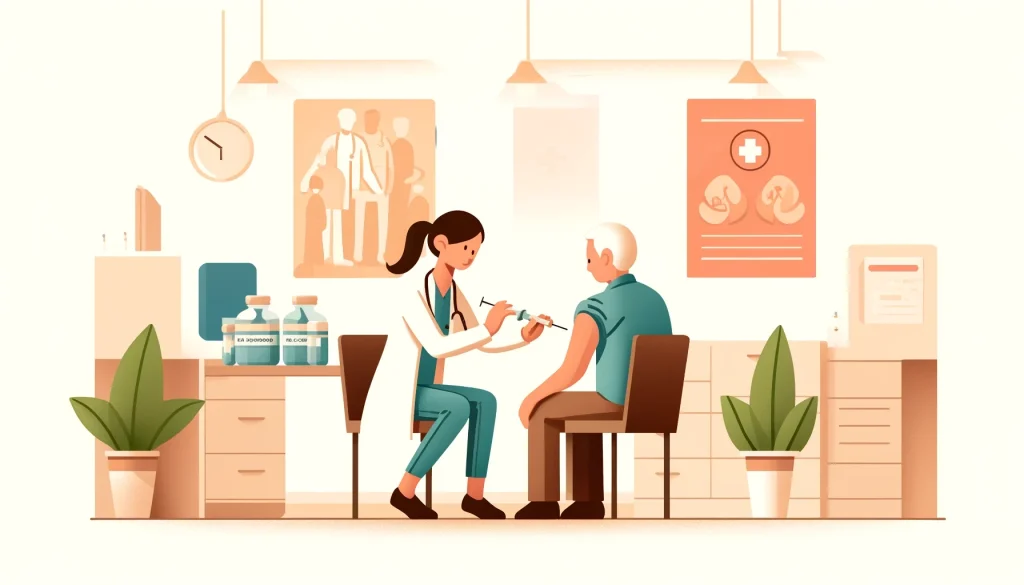 Adulto mayor recibiendo una vacuna para la protección de su salud.